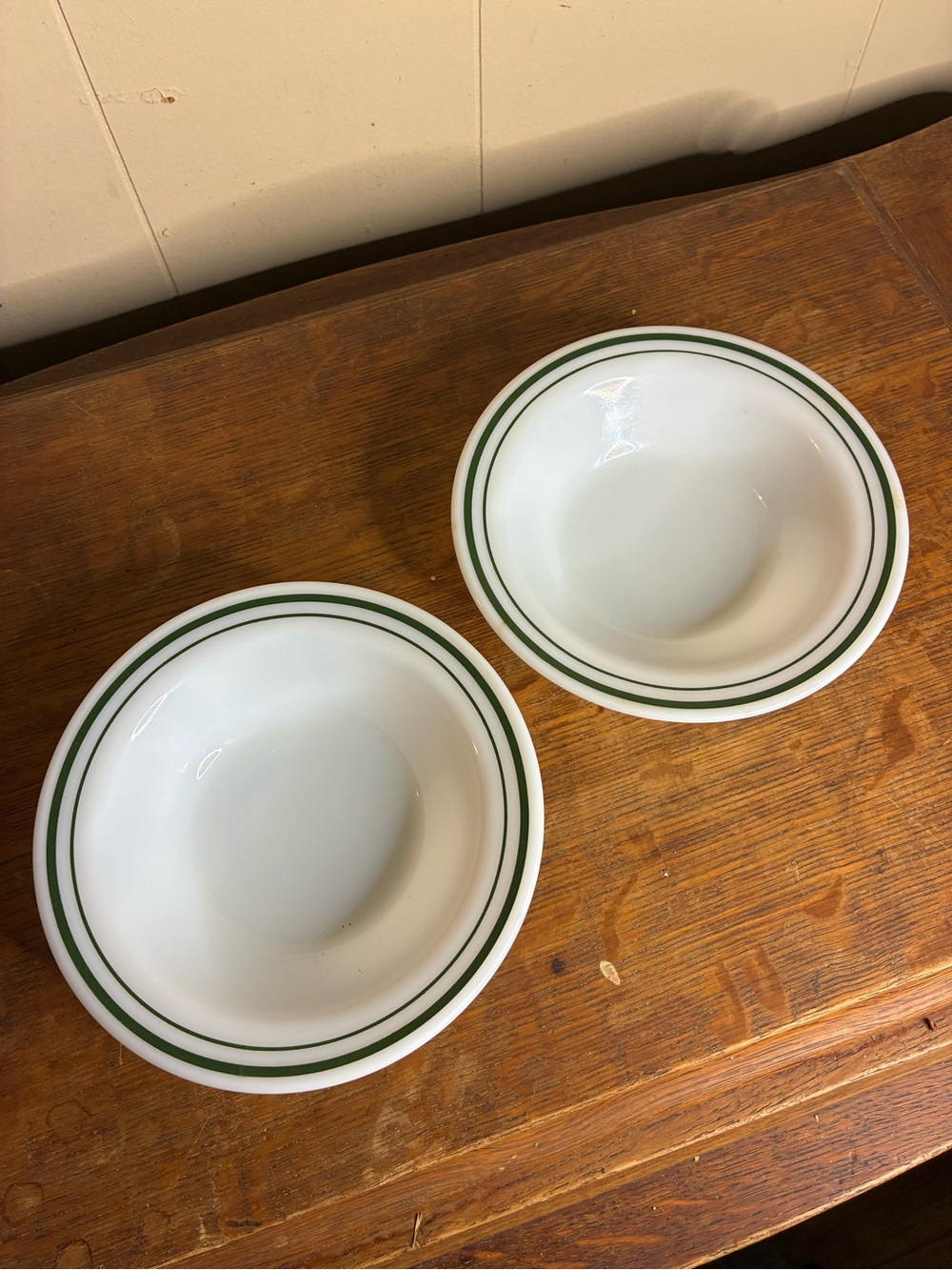 Pyrex Emerald Band 707 Soup Cereal Opal Milk Glass Bowls